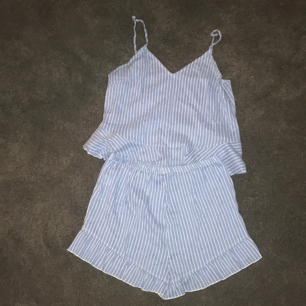 blue and white striped summer set